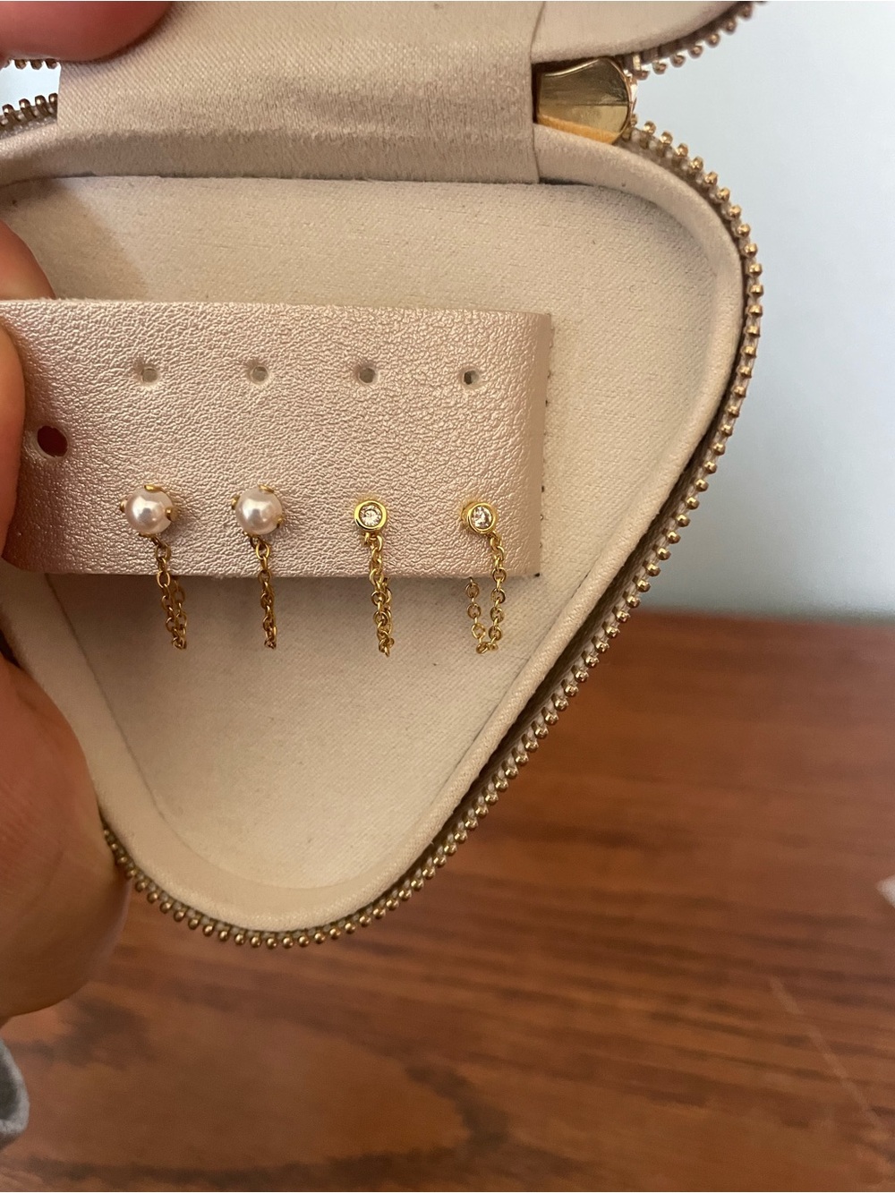 Gold Pearl and Cubic Zirconia Drop Earrings - Women Jewelry